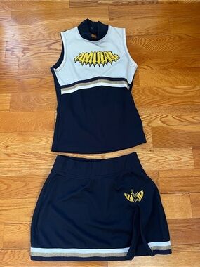 Cheerleading - Girls Navy and White Two-Piece Matching Set with Yellow Logo